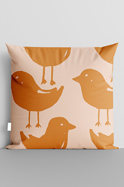 TicaretJet غطاء وسادة مطبوع رقميًا على الوجهين من Orange Birds - 5696