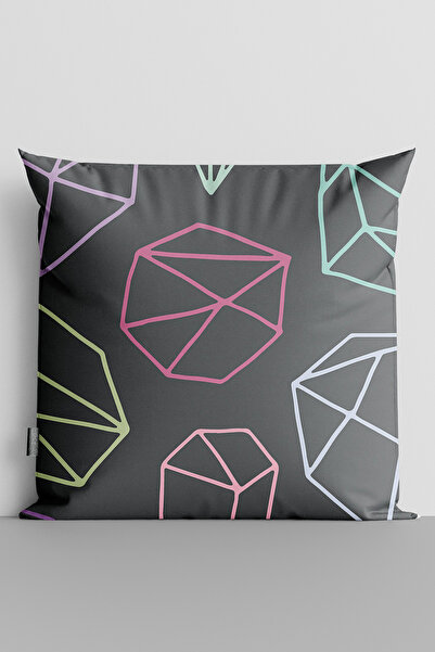 TicaretJet Colorful Geometric Shapes Double Sided Digital Printed Throw Pillo...
