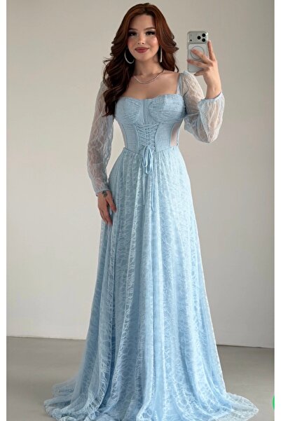 ayşenur Dinçer butik Romance Dantelli Abiye Bebe Mavisi
