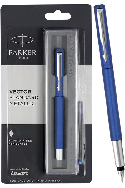 Parker Vector Standard Fountain Pen with Chrome Trim | Metallic Blue Body Col...
