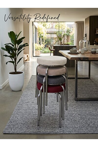 WENTHOME 4 Adet Renkli Kumaş Tabure - Metal Ayak Ahtapot Tabure (MONTAJLI KUL...
