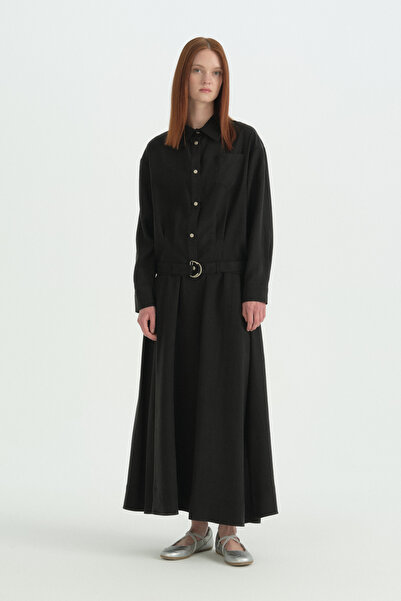 Nihan Viscose Skirt Shirt Set - Black