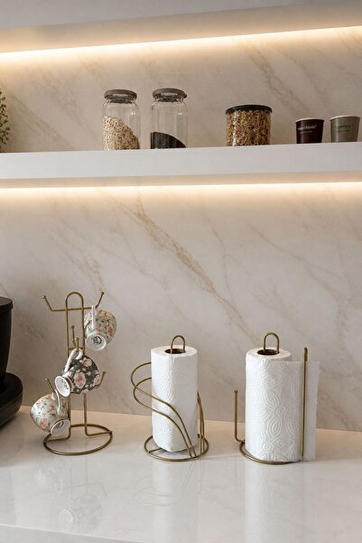 Edora Home Σετ 3 τεμαχίων: Χρυσή γυαλιστερή κρεμάστρα ποτηριών 6 θέσεων, θήκη...