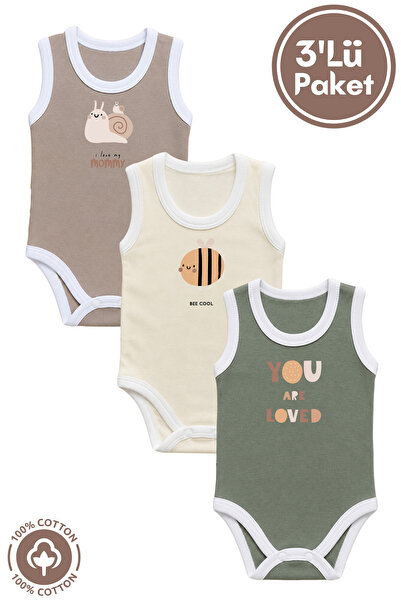 miniel organic Unisex 100% Organic Cotton Love Printed 3-6-9-12 Months 3-Piec...