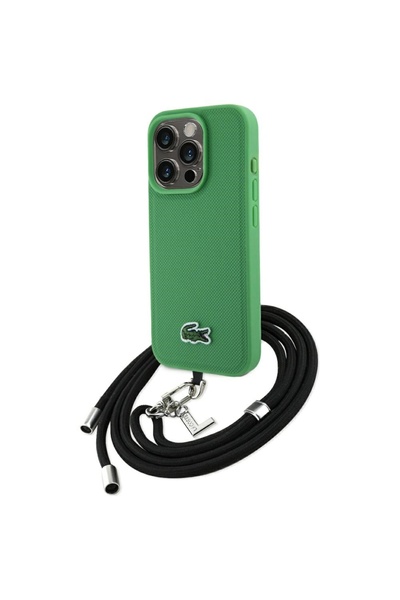 Lacoste Husă Iconic Petit Pique Crossbody MagSafe pentru iPhone 15 Pro, Verde