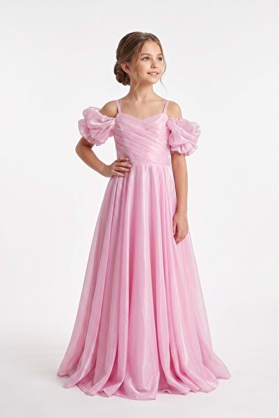 Mnk Baby&Kids Linos Kız Çocuk Saten Abiye Elbise M00838 PEMBE
