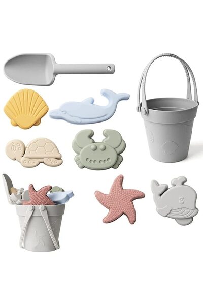 Velaris Set de jucării de plajă din silicon, 8 piese, găleată, lopată, forme ...