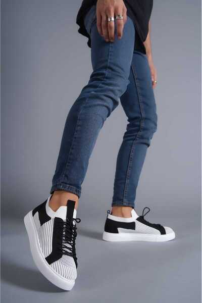 Kuback KB-112 White Black Knitwear Lace-up Casual Men's Shoes