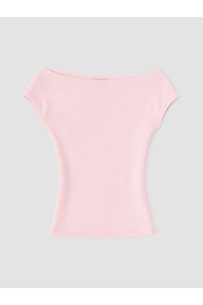 LC Waikiki Peak New Season Boat Neck Women's Ribbed T-Shirt