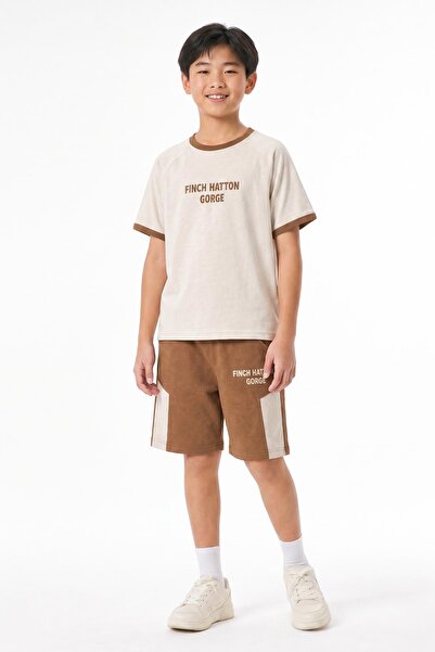 Perendi Boy's Raglan Sleeve Printed Shorts Set