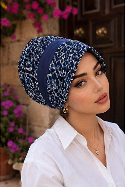 Aişe tesettür Navy Blue Polka Dot Patterned Hijab Hat
