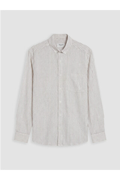 LC Waikiki Brown Regular Fit Striped Linen Blend Men's Shirt
