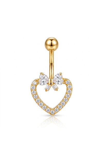 Karaşah Kalp Çiçek Zirkon 10x1,6mm Altın Renkli Göbek Piercing