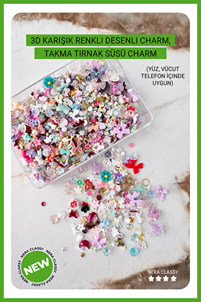 Nera Classy 3D Renkli Desenli Charm, Takma Tırnak Süsü Charm, Takma Tırnak & ...