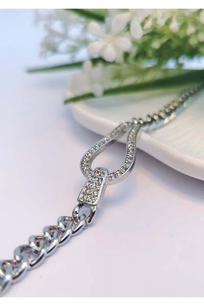 Halley Concept Silver gurmet chain zircon steel bracelet