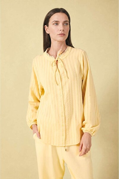 DeFacto Regular Fit Crew Neck Cotton Long Sleeve Yellow Shirt H3126Ax26Sm
