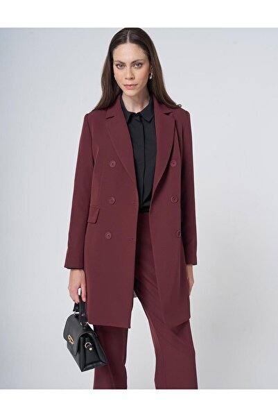 Kayra Men's Collared Basic Blazer Jacket Claret Red