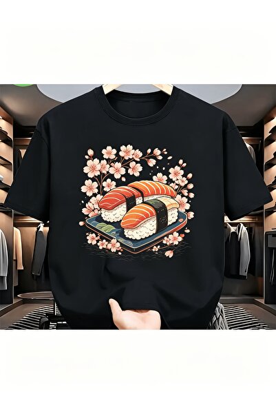 12 Teknoloji Men's Pure Cotton T-shirt, with a Cherry Blossom, Salmon, Sushi ...