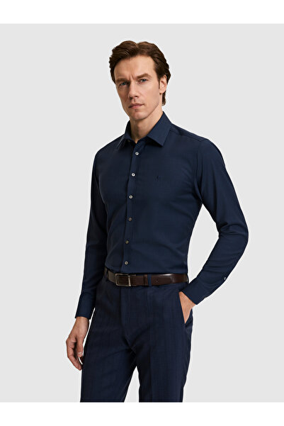Cacharel Navy Blue Regular Fit 100% Wool Classic Collar Shirt 50326161-Vr033