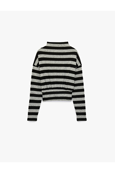 Koton Soft Textured Stand Collar Long Sleeve Striped T-Shirt