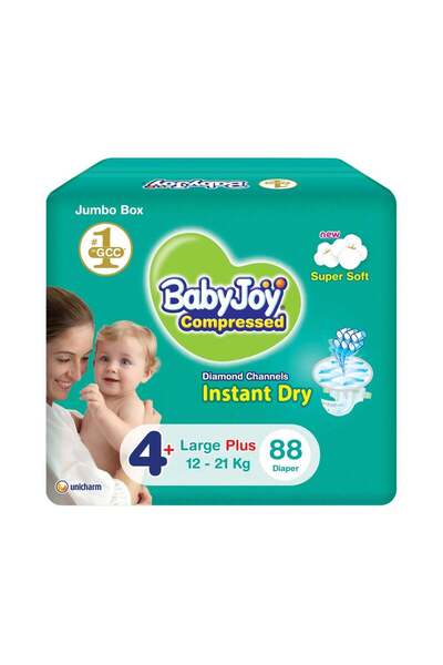 Baby Joy Compressed Diamond Diapers, Size 4+, Large Plus, 12-21 Kg, Jumbo Box...