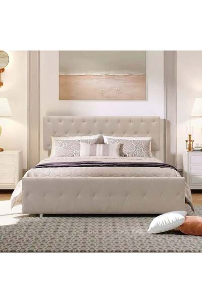 Sleep Smile Tufted wooden bed with deeply padded back