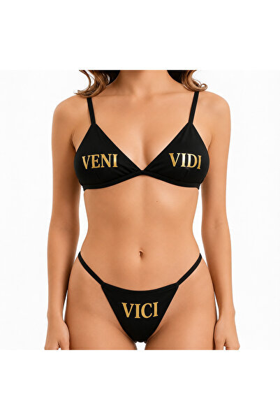 TWINTICKS Altın Slogan Printed Polyamid Bra and Panty Set – the Bravest Expre...