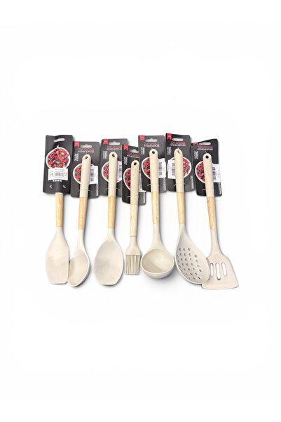 saif 7-Piece Beige Silicone Cooking Spoon Set