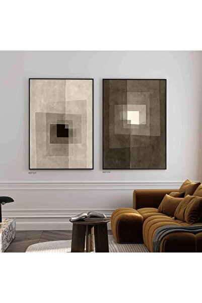 GENERAL Abstract Geometric Wall Art with Black Frame, 120x80 cm | Neutral Col...