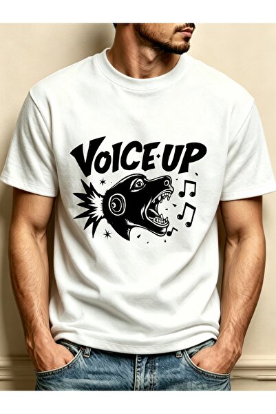 LİNA06 Graphic Design Voice Up Dog Theme Men's Crewneck T-Shirt Loose Fit 100...
