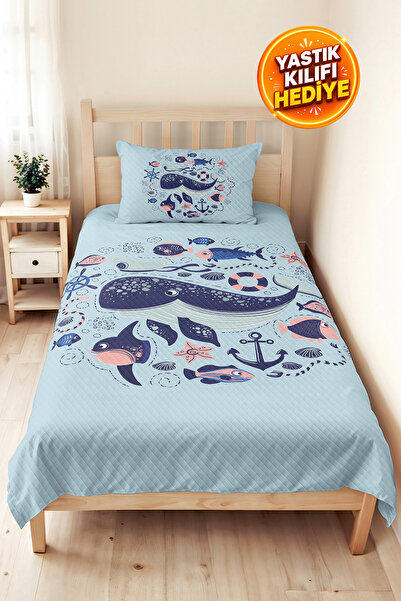 Evimde Bambaşka Sea Themed Blue Young Room Single Pique Set - Marine Salmon 1...
