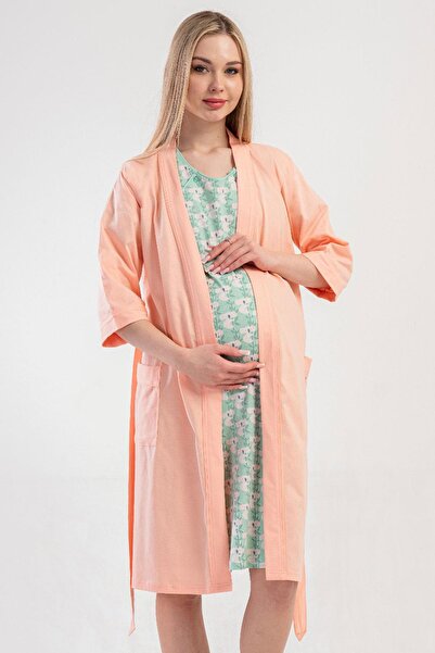 VİENETTA Kadın Hamile Lohusa Gecelik Sabahlık Takım Baby Pink Sabahlık Takım ...
