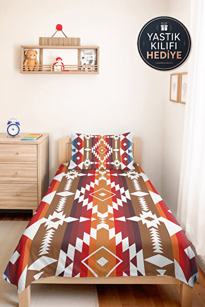 Evimde Bambaşka Bohemian Geometric Young Room Single Pique Set - Ethnic Orang...