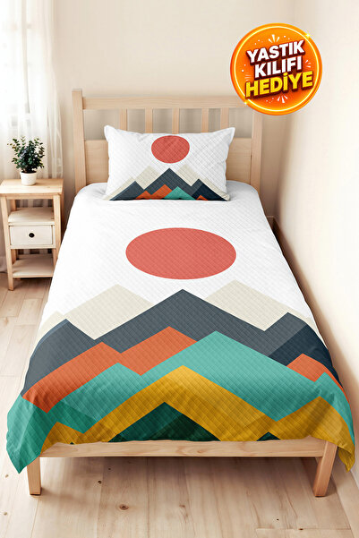 Evimde Bambaşka طقم سرير مفرد من Geometric Mountain Turquoise لغرفة الشباب - ...