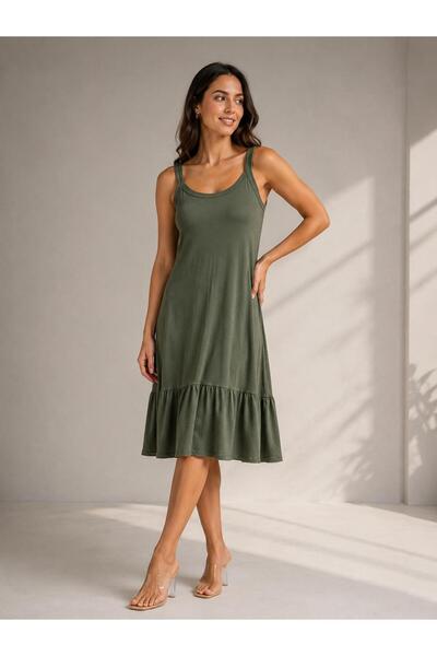 SENTEX Wide-Strap Ruffled Women's Dress