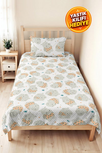 Evimde Bambaşka Cute Capybara Gray Children's Room Single Pique Set-Pastel Mi...