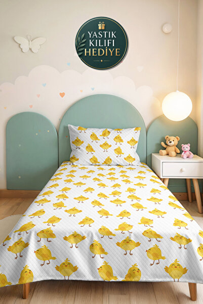 Evimde Bambaşka Yellow Chick Children's Room Single Pique Set - White Pastel ...