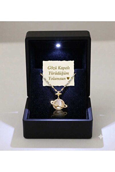 HKN AVM ACCESSORİES Işıklı Hediye Kutulu Opal Taşlı Çelik Kararmaz kolye doğu...