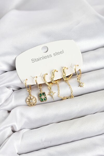 AfraBeauty 316L Steel Gold Color Zircon Stone Chain and Pole Star Detail Wome...