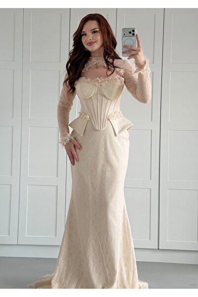 ayşenur Dinçer butik Leydi Diana Bolero Abiye Ekru