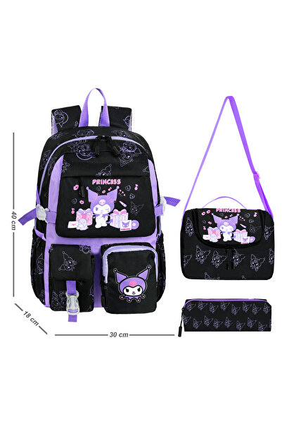 Waddell 3'lü set Kuromi Kore Kawaii Kız İlkokul Sırt Çantası Beslenme Çantası...