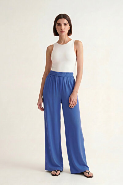 Babushka Blue Wide-Leg Draped Trousers