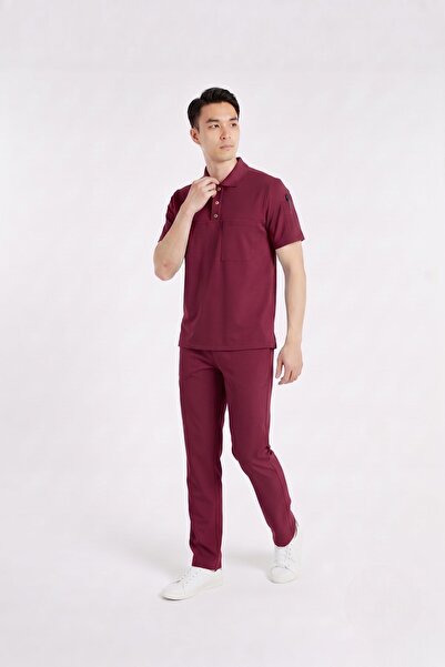 Nur Medikal Giyim Zulu Model Bordo Polo Yaka Likralı Erkek Doktor Hemşire Scr...