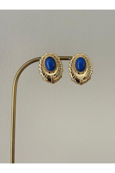 FASHION Special Series Button Model Blue Stone Vintage Earrings