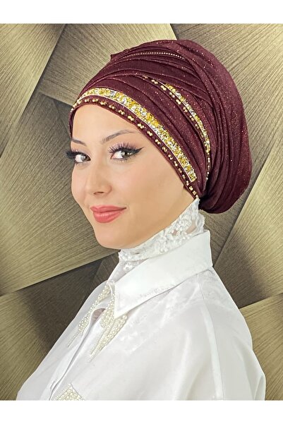BUTİKAMBAR شال بون للسهرة مرصع بالأحجار الذهبية