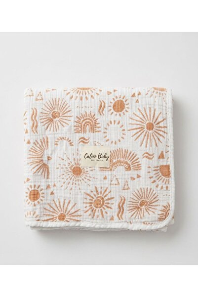 Caline Baby 4 Layer Jacquard Muslin Blanket 110X110 cm - Sun Pattern Orange