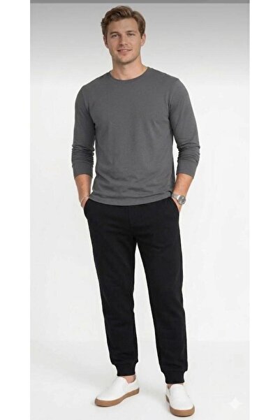 aykidsclup Black Slim-Fit Ribbed Men's Jogger Sweatpants-94561