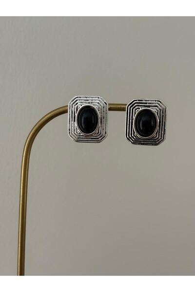 FASHION Special Design Retro Square Black Stone Silver Color Earrings