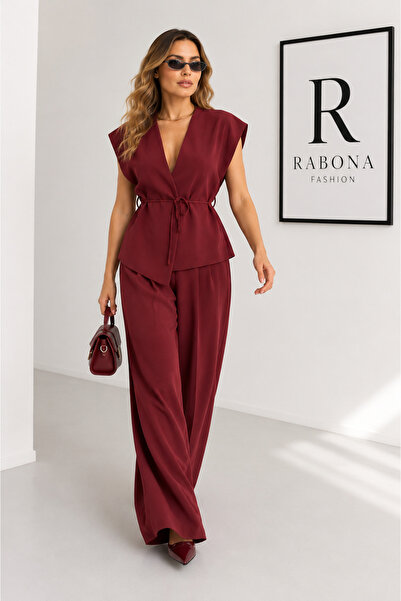 Rabona Fashion Montera Burgundy Vest & Palazzo Pants Set