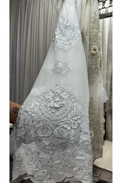 MERT TEXTILE Perdea albă cu flori brodate 3D / Este fabricat la standarde de ...